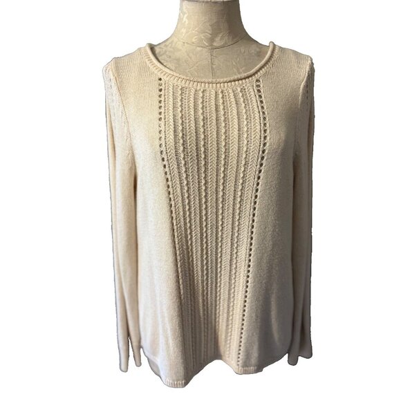 LUCKY Brand Sweater Top M Medium Cream Gold Neat Back Details - Picture 2 of 11